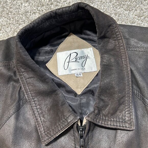 Remy Mens Black Leather Jacket Size 44 USA Made Zip Front Pockets & Elastic Wais - Picture 2 of 13